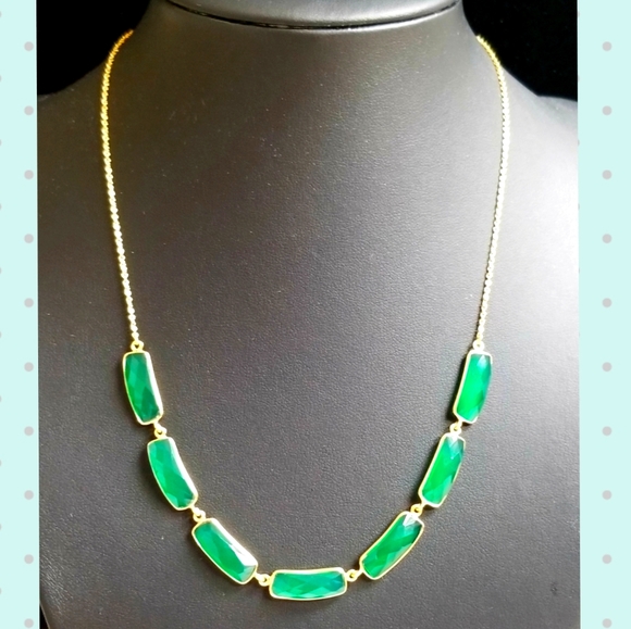 14KT GOLD PLATED GREEN ONYX NECKLACE - Picture 1 of 4